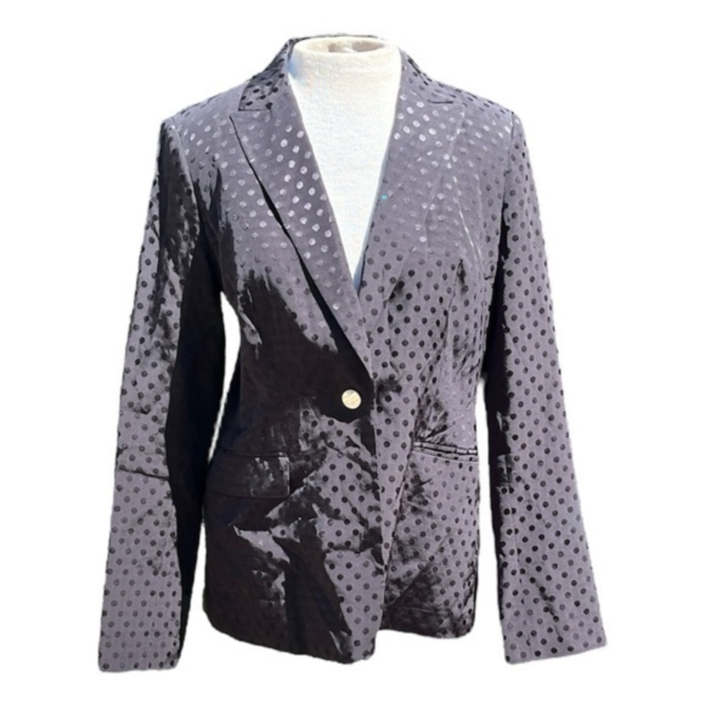 Calvin Klein Black on Black polka dot blazer, one button closure, women’s size 6